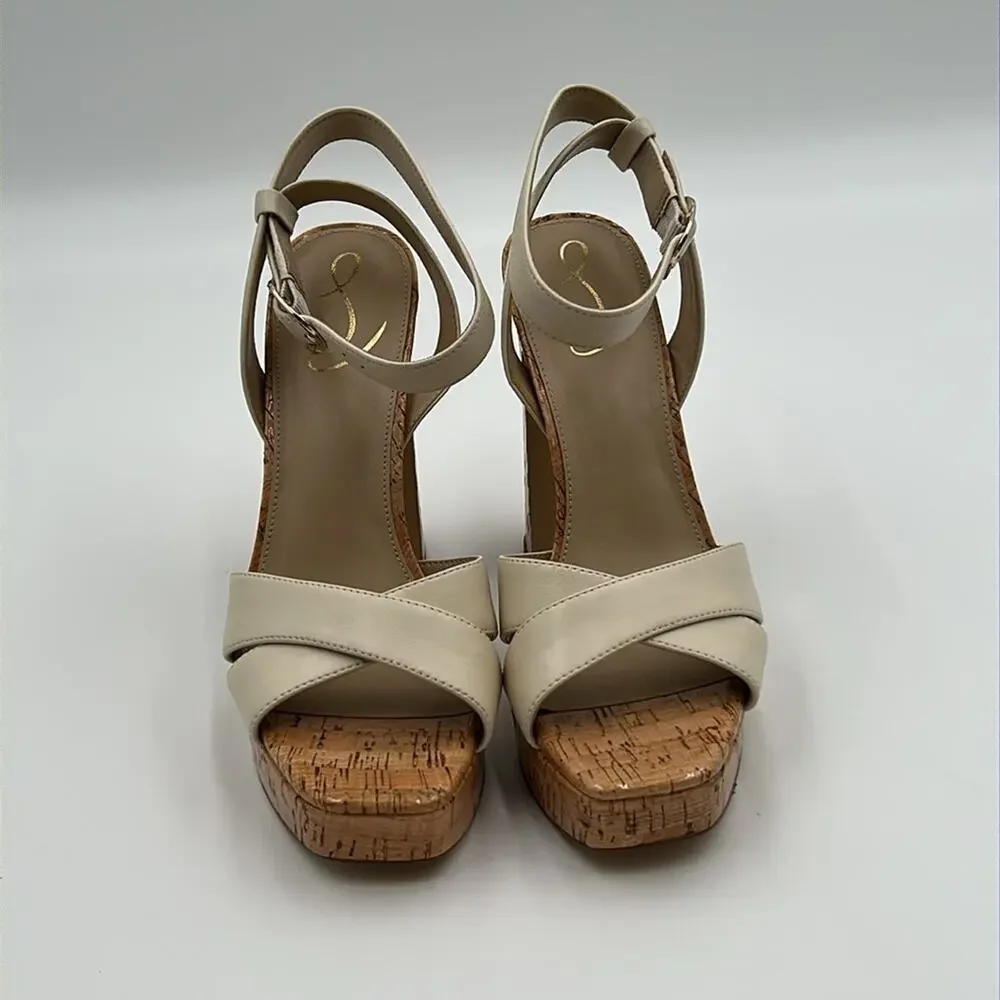 Sam Edelman Cream and Brown Platform Sandals Size 9.5 NWT